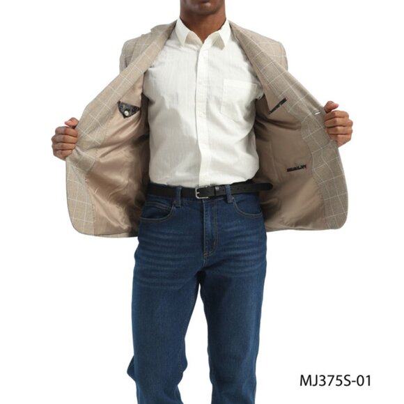 Tan Windowpane Notch Lapel Slim Fit Tazzio Men's Jacket - Picture 2 of 3